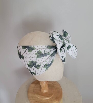 Shamrock Polka Dot Knit Hair Bow - Headwrap - Clip - Pigtail - Headband - Saint Patrick - Clover - Good Luck - Dots - St Patty - Green - image3